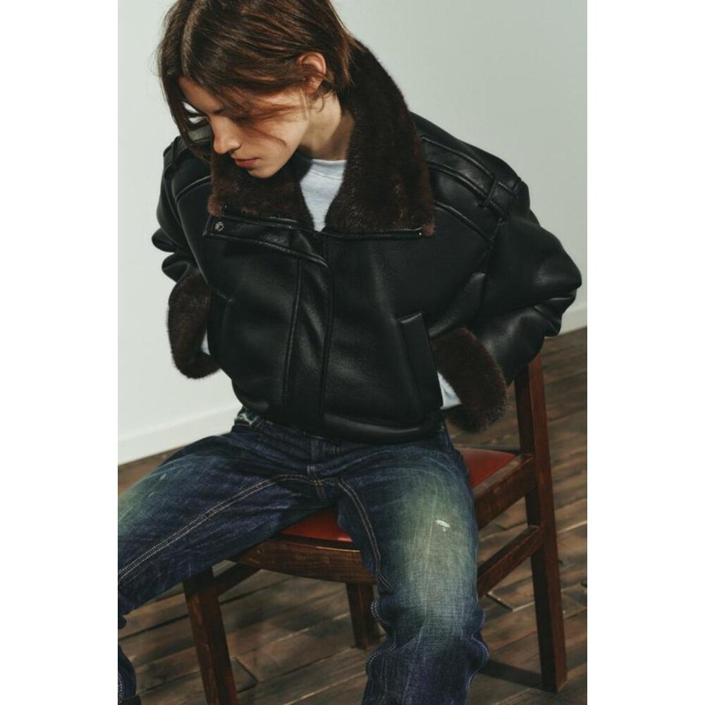 ZARA DOUBLE-FACED FAUX LEATHER BOMBER JACKET